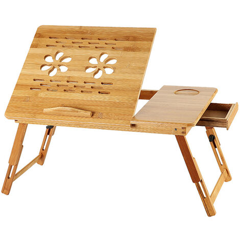 DYHF® Table lit Ordinateur Portable en Bambou, Plateau d'Ordinateur Réglable, Table de Lit Pliable, Plateau de Service de Petit-Déjeuner, Plateau de Lit, avec Couvercle Rabattable et Tiroir
