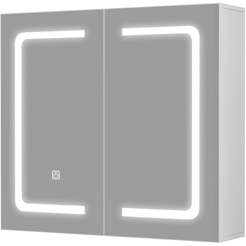 DYHOME Armoire de toilette avec éclairage, armoire de toilette suspendue à deux portes, prise USB, interrupteur sensitif, éclairage LED graduable,