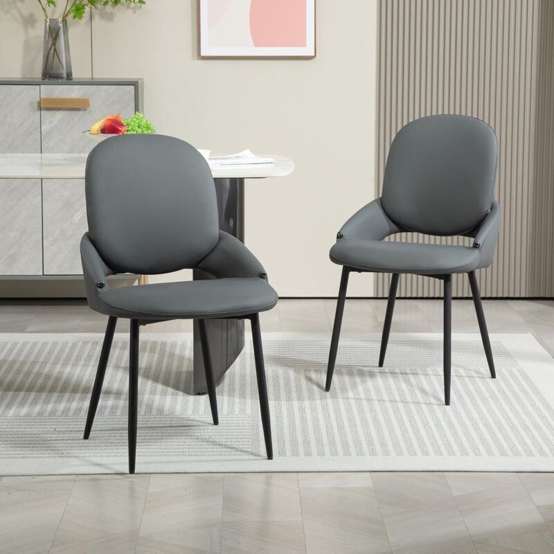 Dyhome - Chaise de table à manger Chaise de cuisine moderne (lot de 2), chaise de salle à manger en cuir pu avec pieds en métal et dossier amovible,