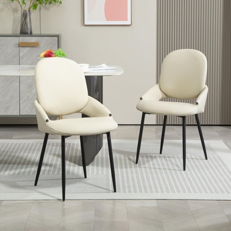 Dyhome - Chaise de table à manger Chaise de cuisine moderne (lot de 2), chaise de salle à manger en cuir pu avec pieds en métal et dossier amovible,