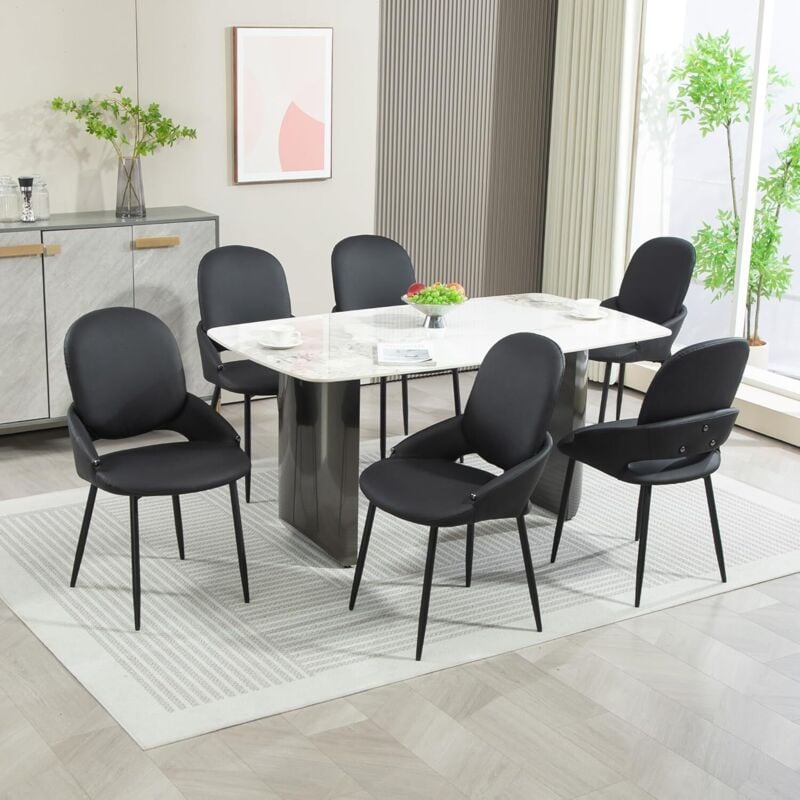 Dyhome - Chaise de table à manger Chaise de cuisine moderne (lot de 6), chaise de salle à manger en cuir pu avec pieds en métal et dossier amovible,