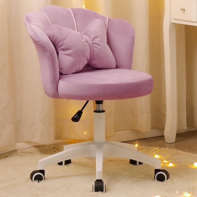 Chaise pivotante en velours réglable en hauteur à 360°, chaise ergonomique (rose) - Dyhome