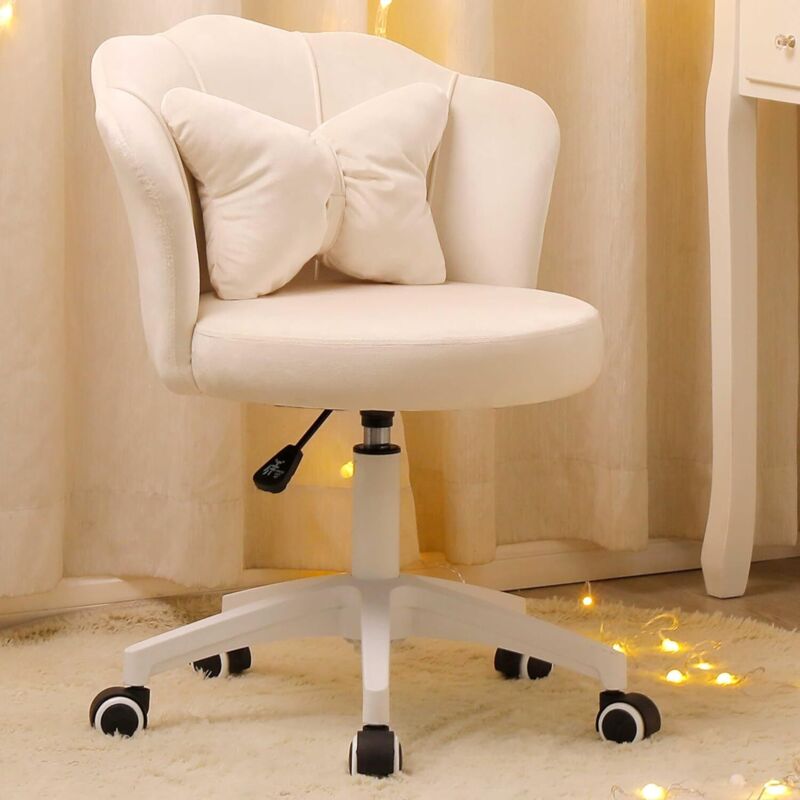 DYHOME Chaise pivotante en velours réglable en hauteur à 360°, chaise ergonomique (blanc)