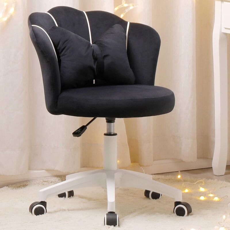 Chaise pivotante en velours réglable en hauteur à 360°, chaise ergonomique (noir) - Dyhome
