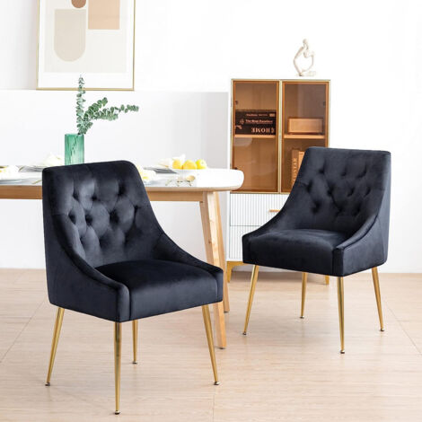DYHOME Chaises de salle à manger (lot de 2) Chaises de salle à manger en velours Pieds dorés Noir Charge maximale 150kg