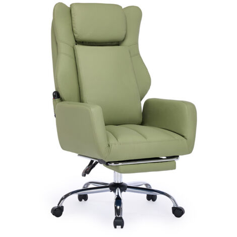 DYHOME fauteuil chaise bureau à pieds croisés avec, revêtement en cuir PU, fonction massage, accoudoirs et repose-pieds réversibles, vert
