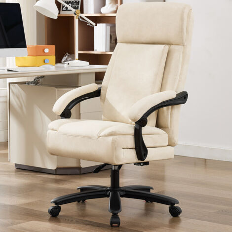 DYHOME fauteuil chaise bureau en cuir PU avec coussin d'assise pliable, appui-tête et soutien lombaire, beige