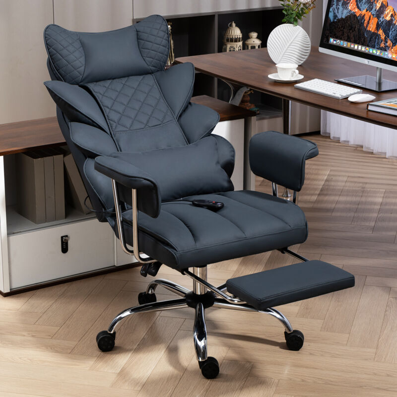 Fauteuil de bureau réglable en pu avec tête de massage 3D, 500LBS, avec accoudoirs épais et larges,noir - Dyhome