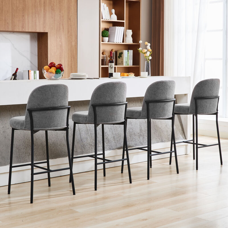 Tabouret de cuisine set de 4 avec dossier et repose-pieds, tabourets de cuisine en tissu Hauteur d'assise 71 cm, gris - Dyhome