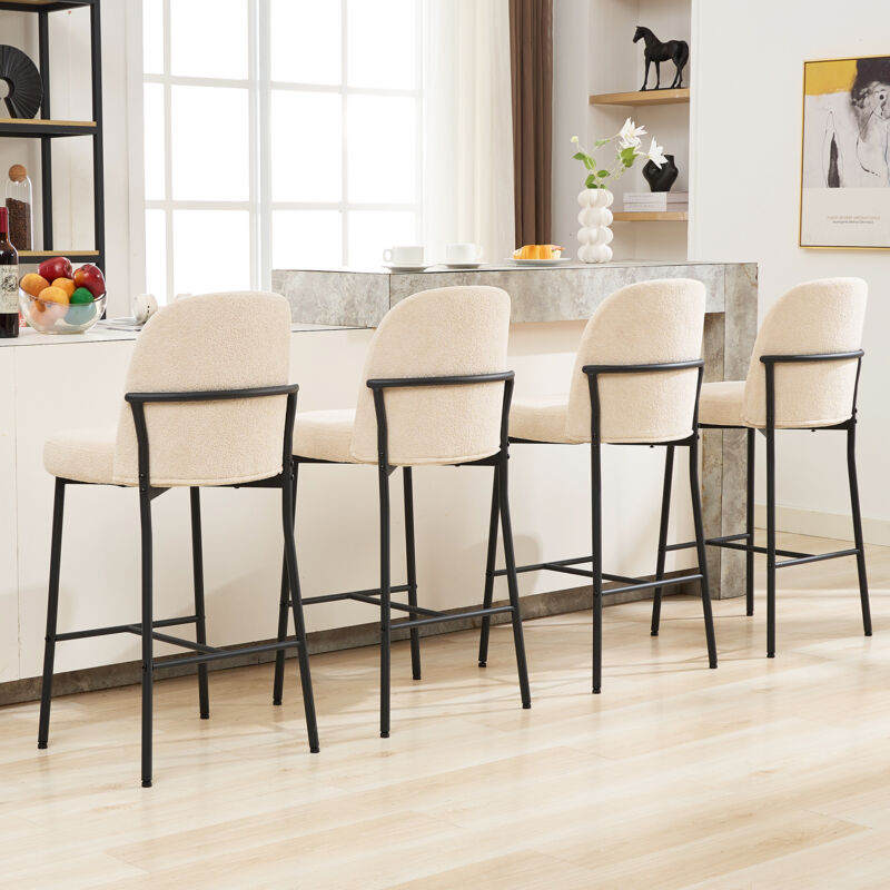 Tabouret de cuisine set de 4 avec dossier et repose-pieds, tabourets de cuisine en tissu Hauteur d'assise 71 cm, beige - Dyhome