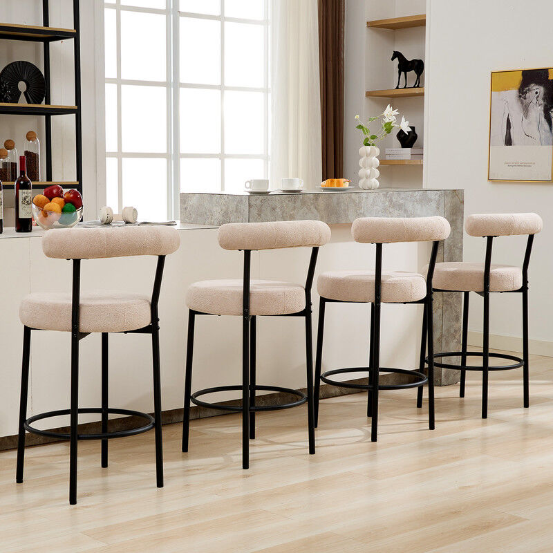 Tabourets de bar Lot de 4, tabourets de cuisine hauts avec dossier et repose-pieds en métal 71 cm Tabouret de bistrot blanc - Dyhome