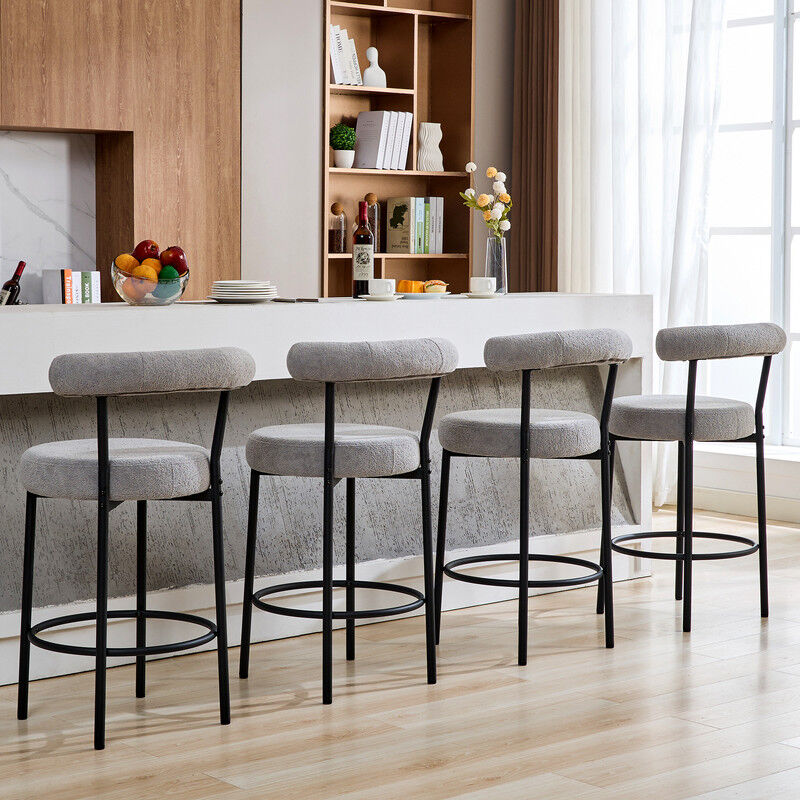 Tabourets de bar Lot de 4, tabourets de cuisine hauts avec dossier et repose-pieds en métal 71 cm Tabouret de bistrot gris - Dyhome