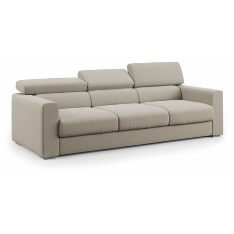 Dylan Canapé avec pouf amovible à 3 assises en tissu effet coton imperméable T13 240 cm creme