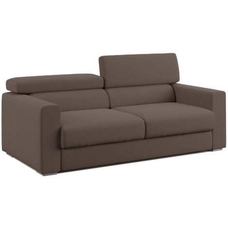 Dylan Sofá con pouf extraíble en tejido efecto algodón impermeable 158 cm Marrón