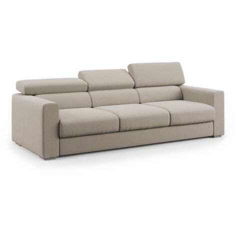 Dylan Sofá de 3 plazas con pouf extraíble en tejido efecto algodón impermeable 240 cm Crema