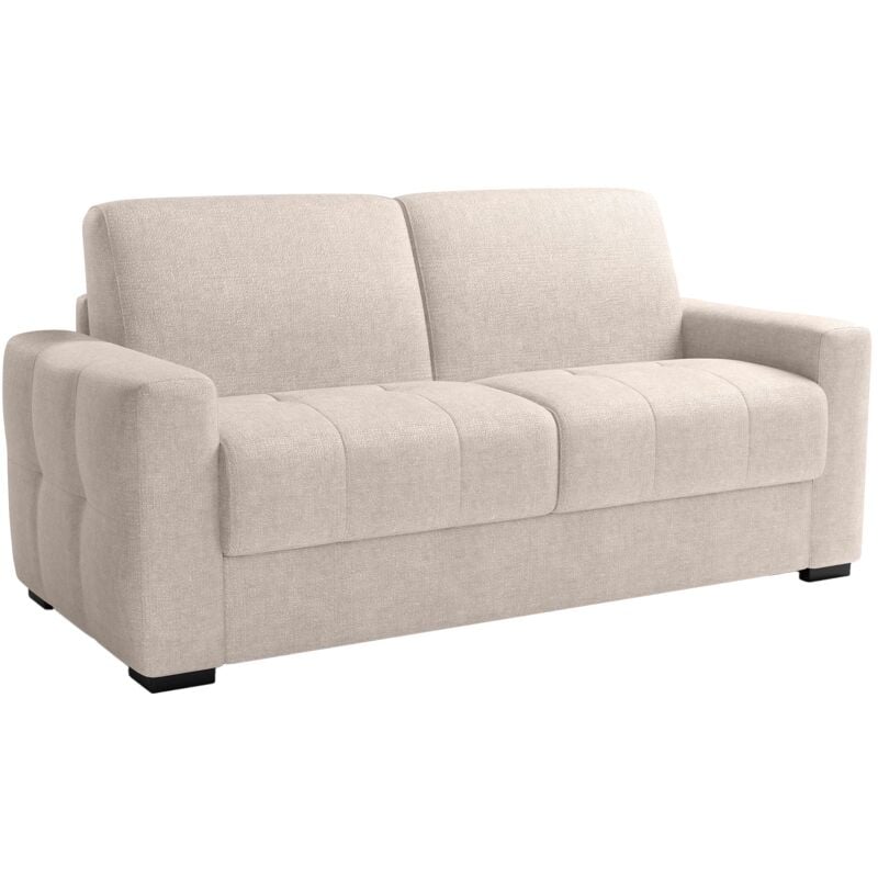 Mobilier Deco - dylane - Canapé 3 places convertible rapido tissu capitonné beige matelas 22 cm