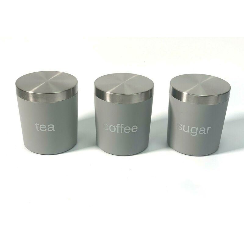 Set of Three Kitchen Storage Canisters Jar Pots for Tea Coffee Sugar [Grey] - Dylex