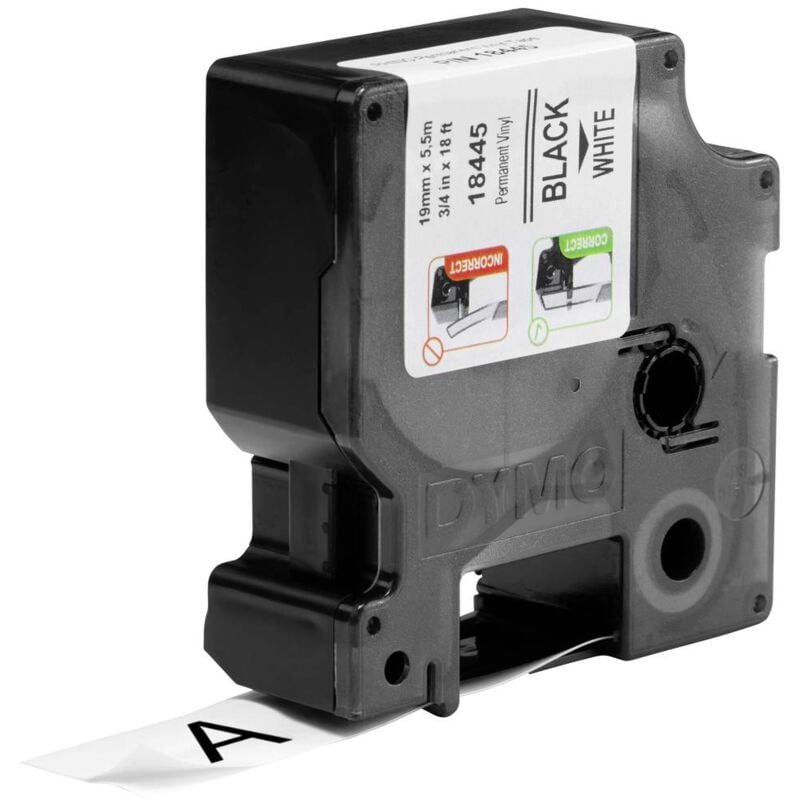 Ruban encreur Dymo ind rhino 18445 Vinyle Couleur de ruban: blanc Couleur de police:noir 19 mm 5.5 m