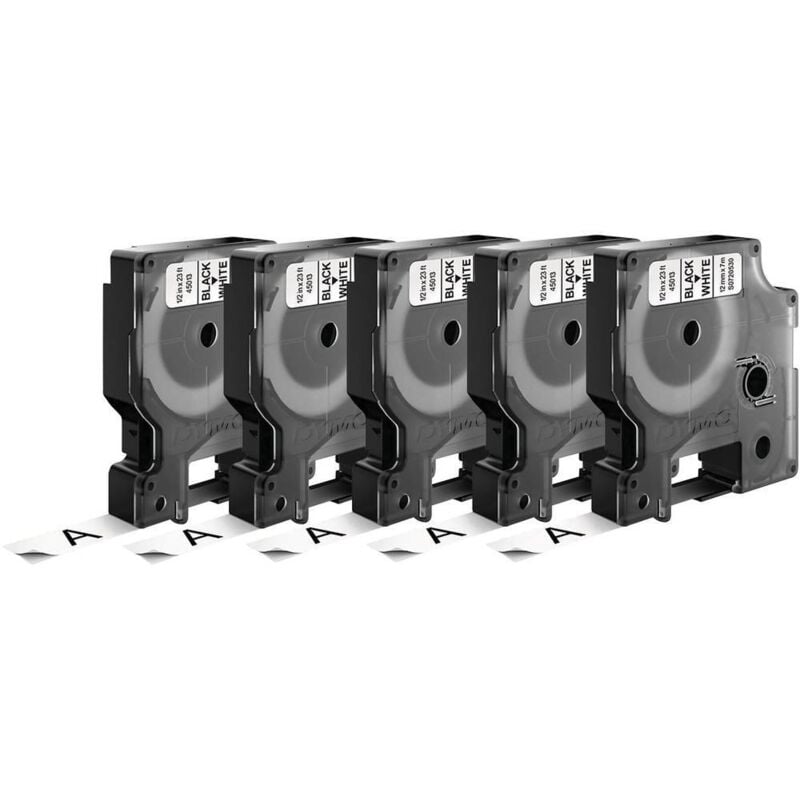 45013 (x5) Ruban d'étiquetage jeu de 5 Couleur de ruban: blanc Couleur de police: noir 12 mm 7 m - Dymo