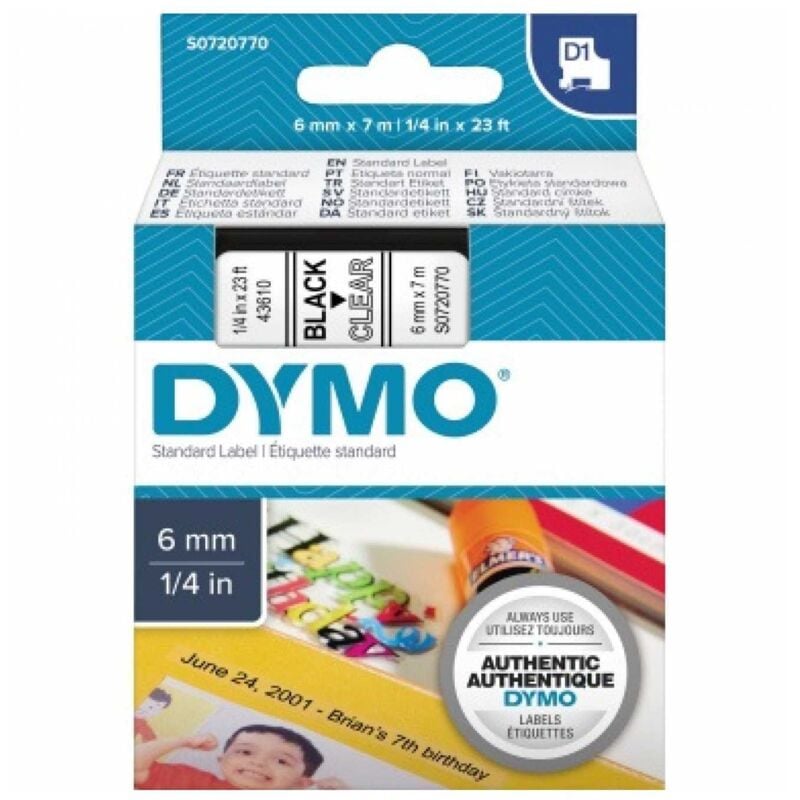 Dymo - Schriftbandkassette ® D1 6 mm x 7 m (b x l) transparent schwarz