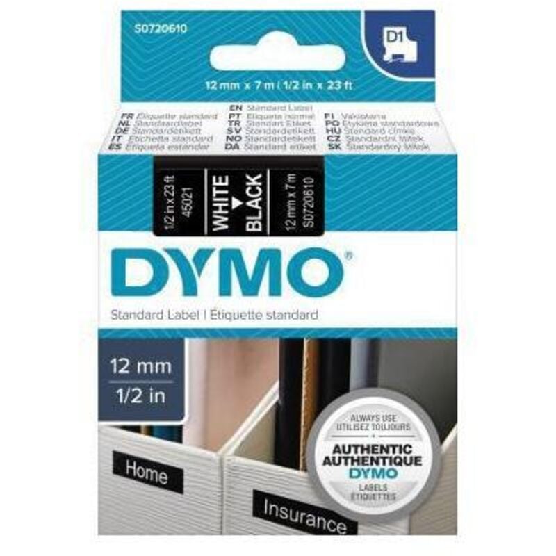 Dymo - Schriftbandkassette ® D1 12 mm x 7 m (b x l) schwarz weiß