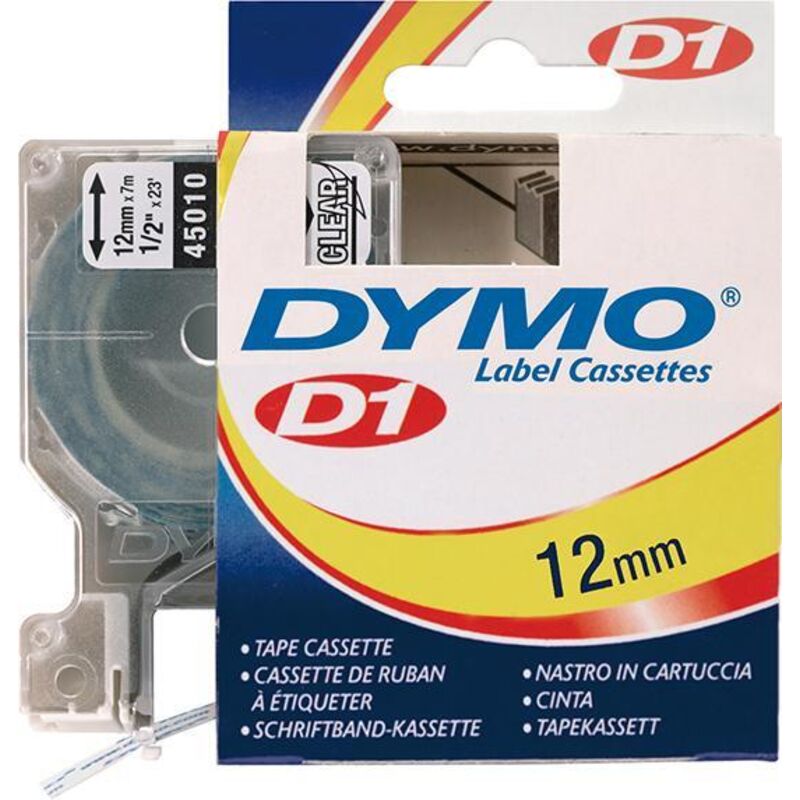 Dymo - Schriftband D1 45010 12mm x 7m schwarz auf transparent