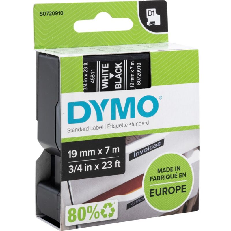 Dymo D1 Tape 19MM White on Black 45811 - White on Black