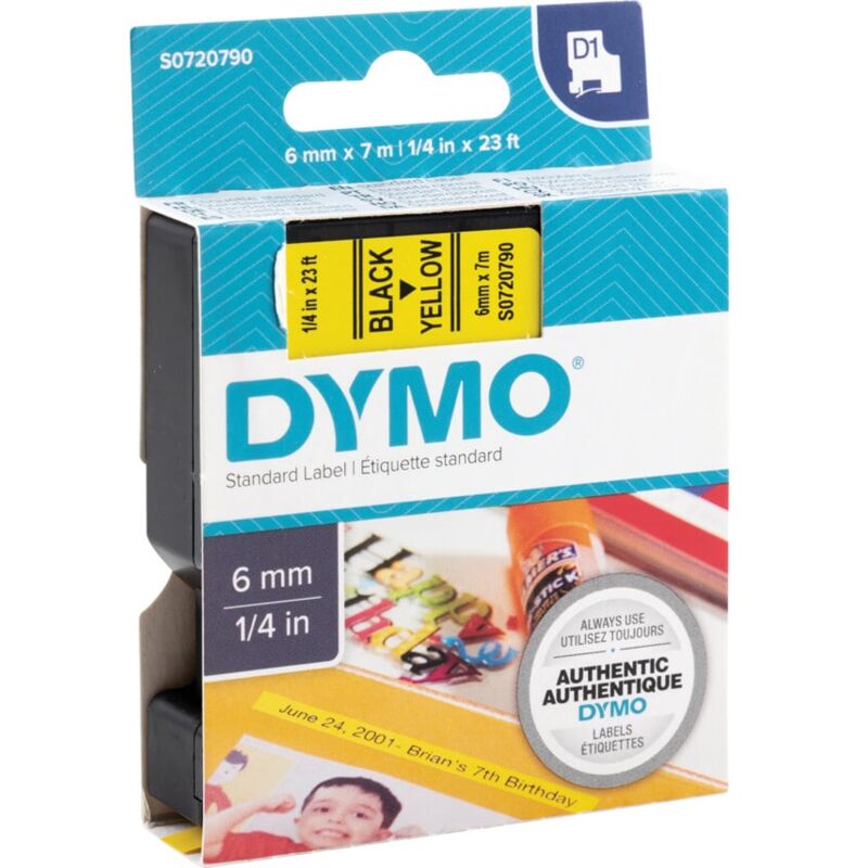 Dymo - D1 Tape 6MM Black on Yellow 43618 - Black on Yellow