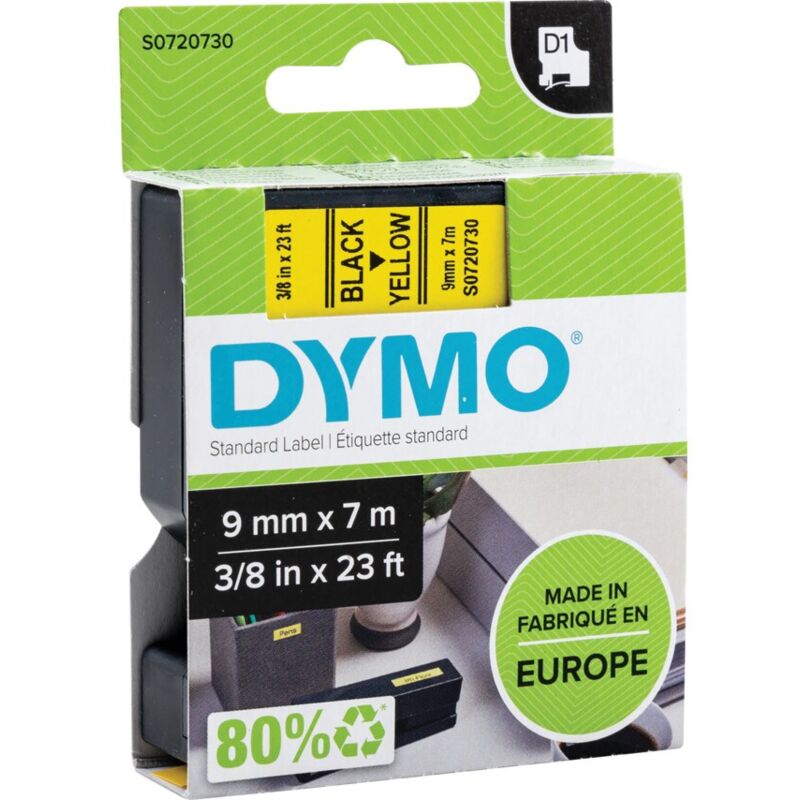 Dymo - D1 Tape 9MM Black on Yellow 40918 - Black on Yellow