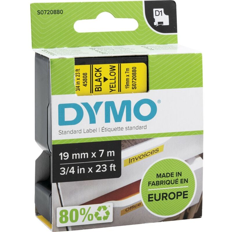 Dymo - D1 Tape 19MM Black on Yellow 45808 - Black on Yellow