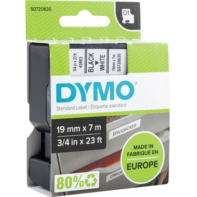 D1 Tape 19MM Black on White 45803 - Black on White - Dymo