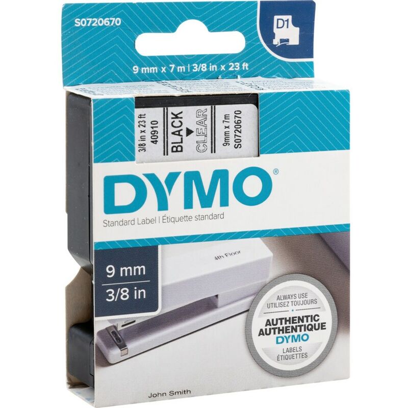 D1 Tape 9MM Black on Clear 40910 - Black on Clear - Dymo