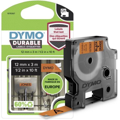 DYMO D1 1978367 Vinile Colore Nastro: Arancione Colore carattere:Nero 12 mm 3 m