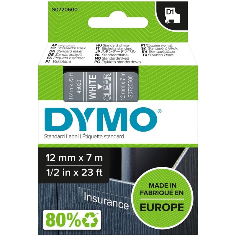 Dymo S0720600 Nastri D1, 12 mm x 7 m