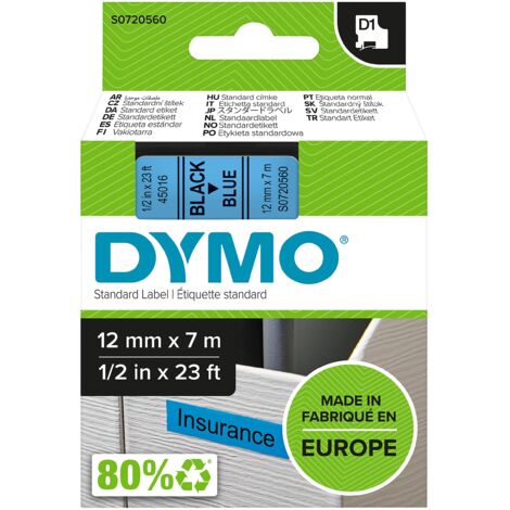 Dymo D1 Etichette Autoadesive per Stampanti LabelManager, Rotolo da 12 mm x 7 m, Stampa Nero su Blu, 1 Pezzo S0720560