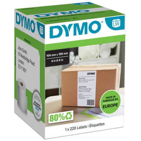 DYMO Etiqueta adhesiva labelwriter para envio 104x159 mm blanca para impresoras 4xl/5xl rollo de 220