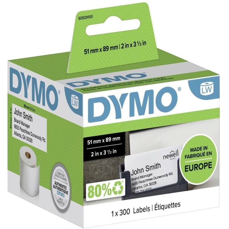 DYMO Rouleau d'étiquettes S0929100 S0929100 89 x 51 mm papier blanc 300 pc(s) colle temporaire Cartes de rendez-vous, C