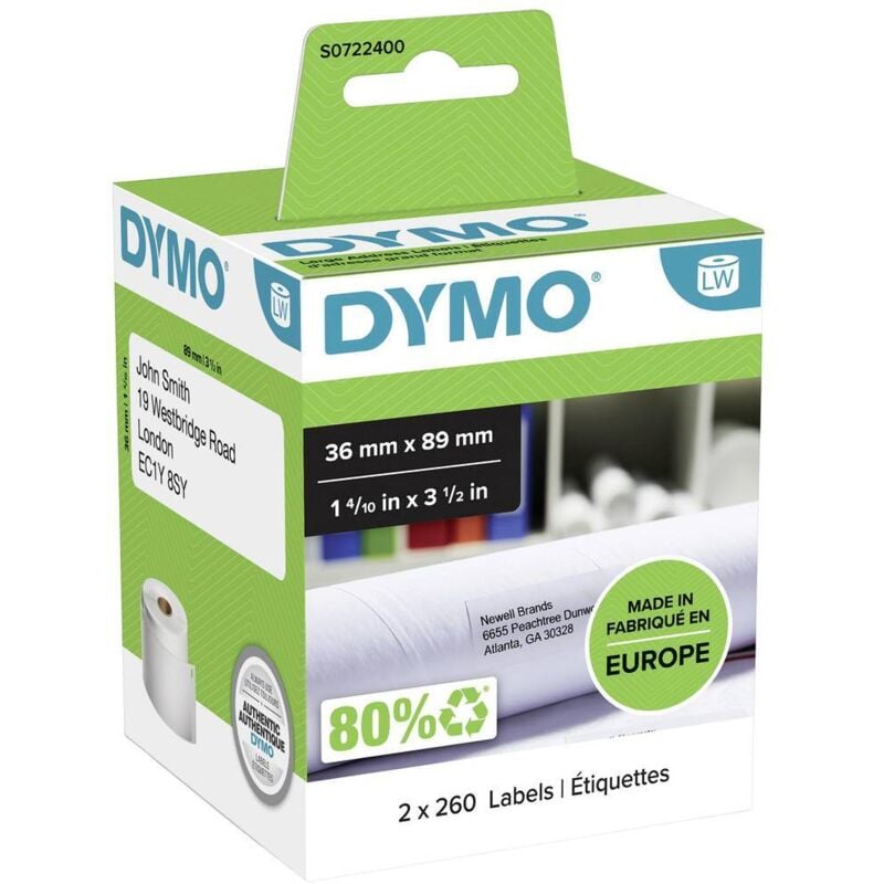 Rouleau d'étiquettes 99012 S0722400 89 x 36 mm papier blanc 520 pc(s) fixation permanente Etiquette d'expédition - Dymo