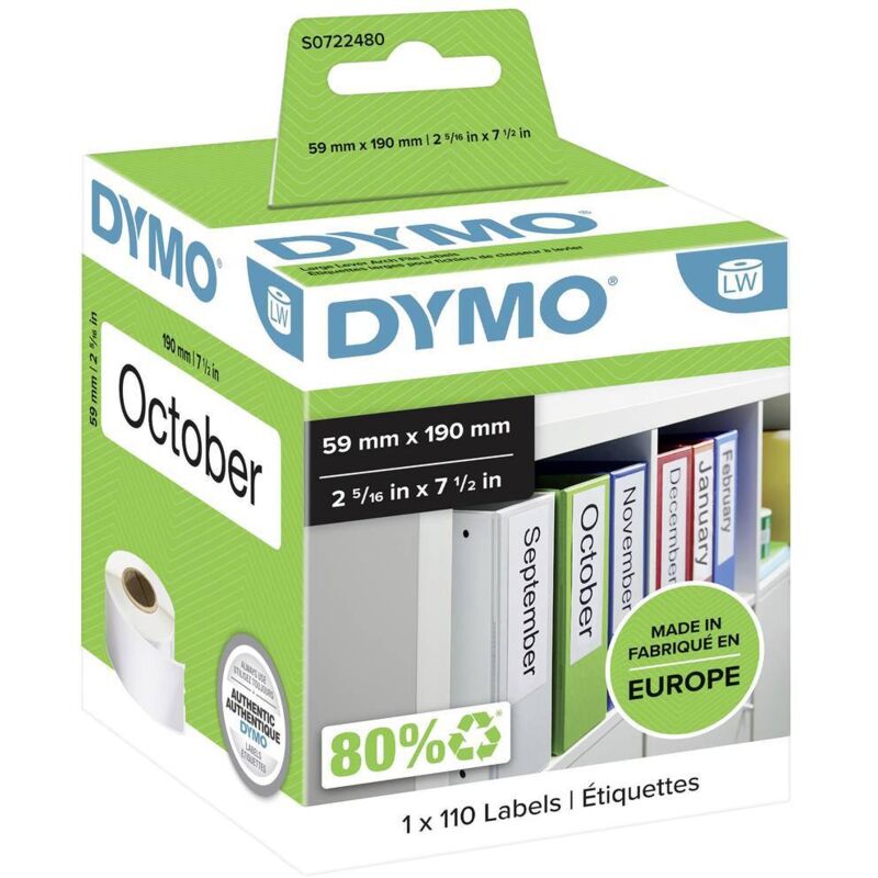 Rouleau d'étiquettes 99019 S0722480 59 x 190 mm papier blanc 110 pc(s) fixation permanente Etiquette pour classeur - Dymo
