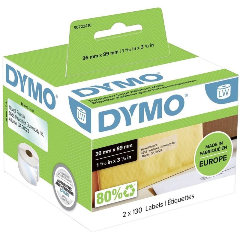 Rouleau d'étiquettes 99013 S0722410 89 x 36 mm film transparent 260 pc(s) fixation permanente Etiquette pour adres - Dymo