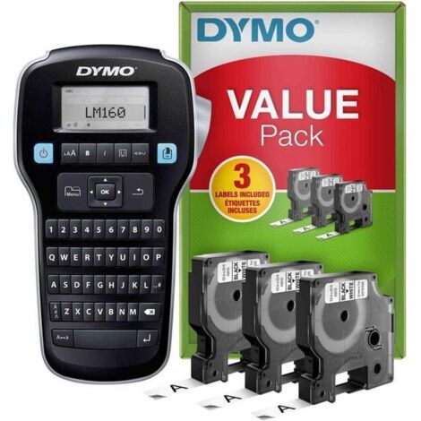 Dymo LabelManager 160 Stampante per Etichette Portatile con Kit di Avvio, Include 3 Rulli di Nastro Dymo D1 12mm Nero su Bianco, Tastiera QWERTY, Ideale per Casa e Ufficio