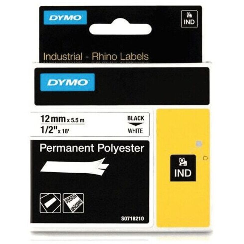 Rhino 12MM White Pem Polyeste Tape 18483 - White - Dymo