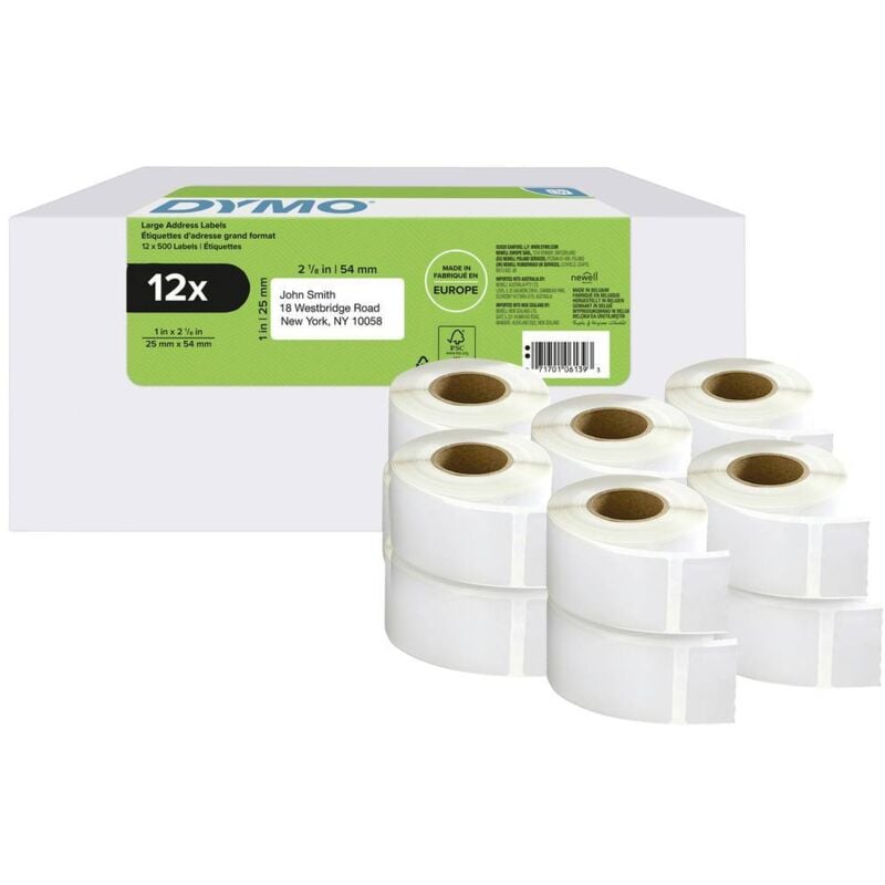 Rouleau d'étiquettes 25 x 54 mm blanc 6000 pc(s) fixation permanente 2177563 Etiquette d'expédition - Dymo