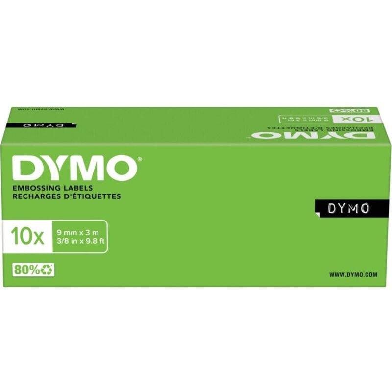 Dymo S0898130 Embossing Tape 9MMX3M Black (Pack-10)