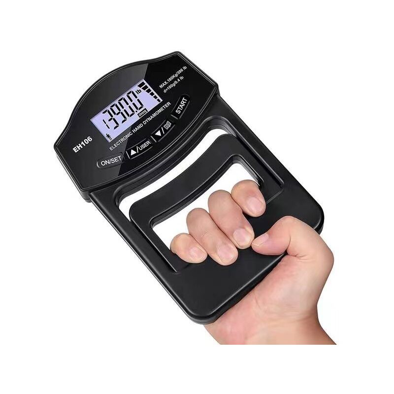 Dynamomètre numérique à main - 180 kg - Intelligent et sensible - Prise en main - Grand écran LED avec câble de charge USB - Noir