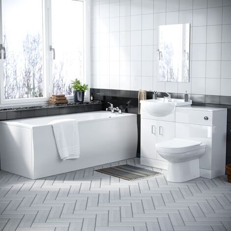 Dyon 1700mm Bath, 550mm Vanity Basin Unit FP, WC Unit & Elso Back To Wall Toilet White