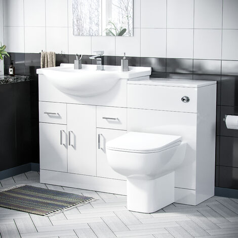 Dyon 750mm White Floor Standing Vanity, WC Unit & BTW Toilet - Flat Pack