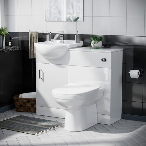 Dyon 950mm Vanity Basin Unit Flat Pack, WC Unit & Elso Back To Wall Toilet White