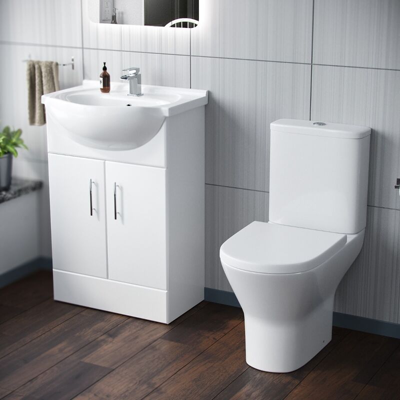 Dyon 550mm Floorstanding Basin Vanity Unit & Close Coupled Toilet White