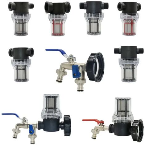(E) Adaptateur de robinet pour réservoir IBC, filtre 1/2 3/4 1 pouce, filetage mâle/femelle, tamis pour filtre à eau, raccord fileté S60, raccord pour récupérateur d'eau de pluie 1000 L